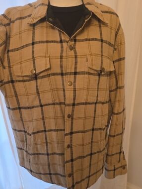 Lucky Brand Tan and Black Plaid Lightweight Shirt Jacket Reversible